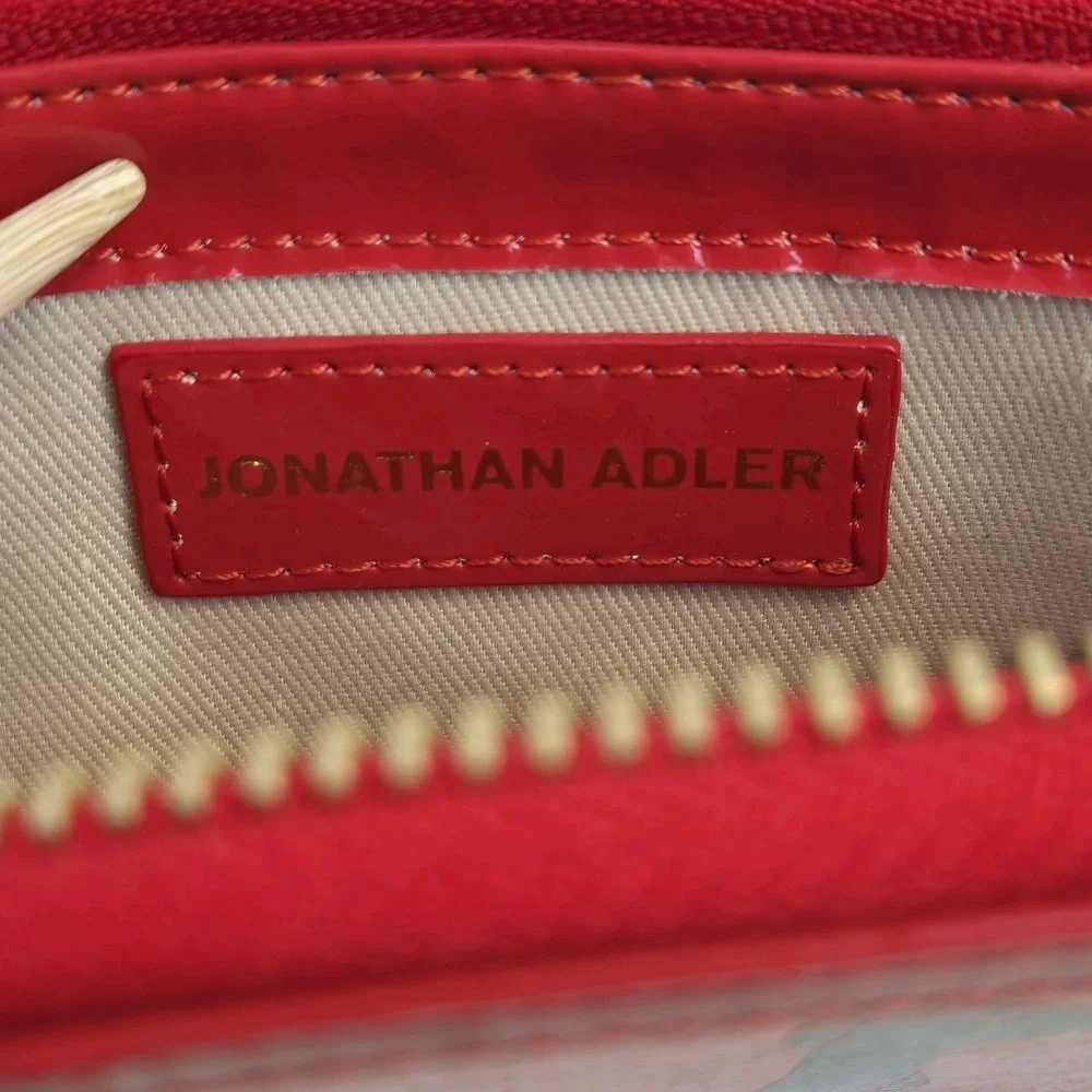 Jonathan Adler Red Geometric Print With Dogs Zip Around Continental Wallet Rare